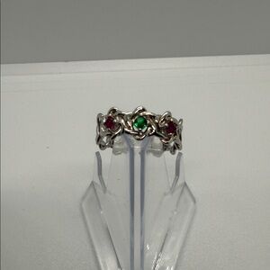 Source Unknown Silver Ring with green Diopside and pink Topaz